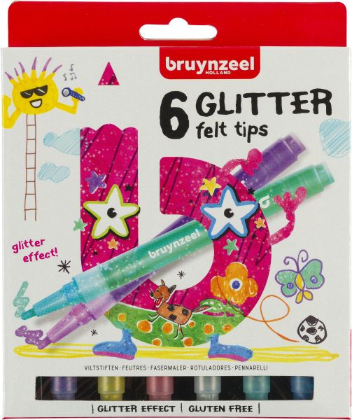 Bruynzeel glitzer fasermalerset kids 60126006 6 farben - Bruynzeel-60126006-8712079421007
