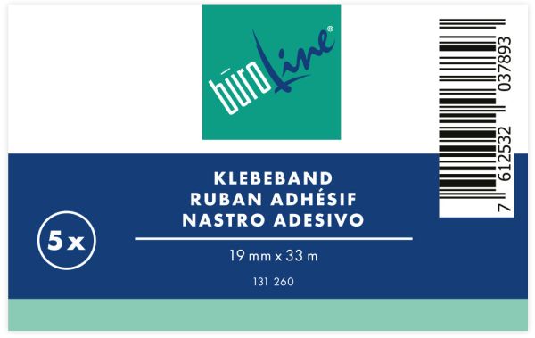 BÜroline klebeband 19mmx33m 131260 transparent, reissfest 5 stück - Bueroline-131260-7612532037893