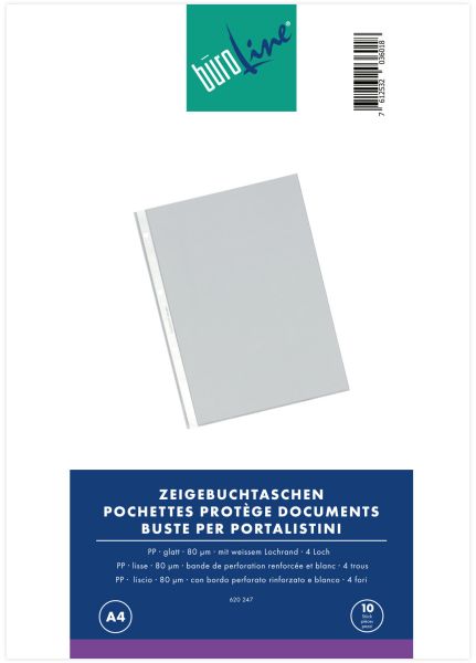 BÜroline zeigetaschen pp 80 my a4 620247 transparent, glatt 10 stück - Bueroline-620247-7612532036018
