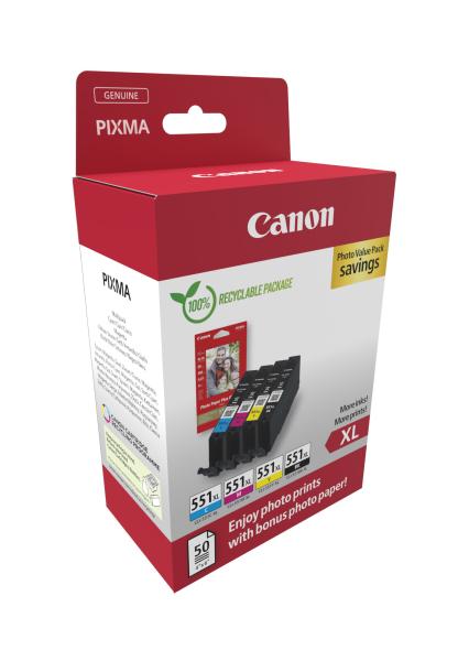 Canon photo value pack xl bkcmy cli-551bkcmy pixma ip7250 pp-201 50bl. - Canon-cli-551bkcmy-8714574679259-02.jpg