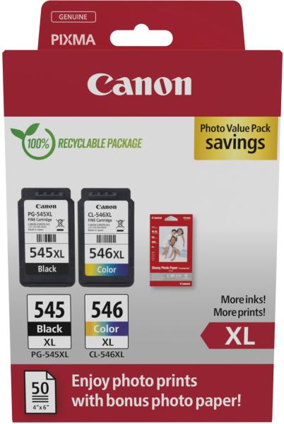 Canon photo valuepack xl schw./color pgcl545/6 pixma ip2850 gp-501 50bl. - Canon-pgcl545-6-8714574679983