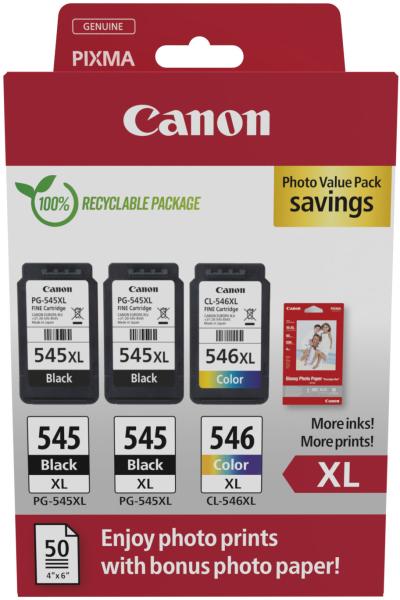 Canon photo valuepack xl schw/color pgcl545/6 pixma ip2850 2xbkxl & 1xcmyxl - Canon-pgcl545-6-8714574680040