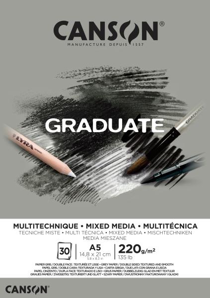 Canson graduate mixed media a5 400110370 20 blatt, grau, 220g - Canson-400110370-3148950009395