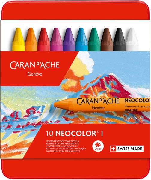 Caran d'ache wachsmalkreide neocolor 1 7000.310 10 farben metallbox - Caran-dache-7000310-7610186223105