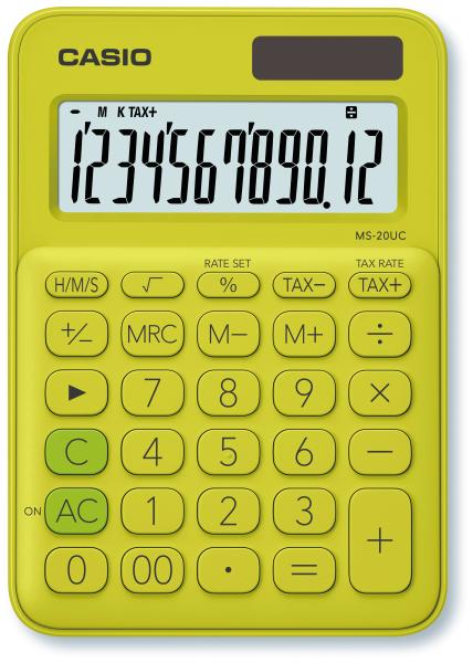 Casio mini taschenrechner ms-20uc-yg-s 12-stellig gelb/grün - Casio-ms-20uc-yg-s-4549526700507