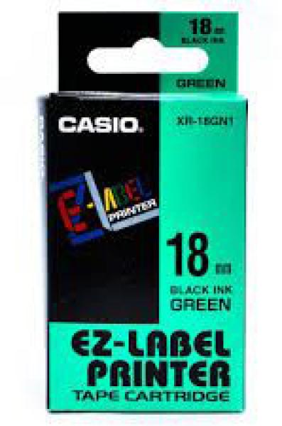 Casio beschriftungsband xr-18gn 18mm/8m schwarz/grün - Casio-xr-18gn-4971850117599