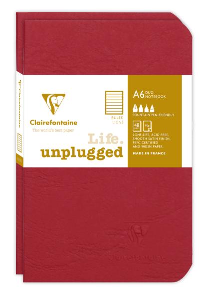 Clairefontaine agebag set 2 hefte 9x14cm 734172c liniert rot 48 bl - Clairefontaine-734172c-3329687341723