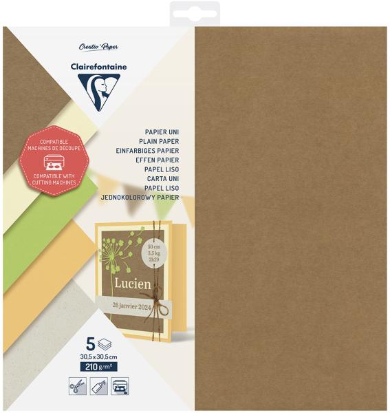 Clairefontaine schneidepapier 30.5x30.5cm 95739c einfarbig, 210g 5 blatt - Clairefontaine-95739c-3329680957396