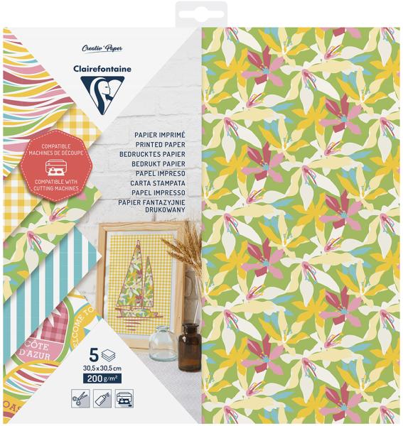 Clairefontaine schneidepapier 30.5x30.5cm 95740c bedruckt, 200g 5 blatt - Clairefontaine-95740c-3329680957402