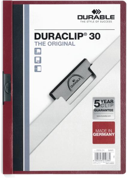 Durable klemmhefter duraclip 30 220031 für 30 blatt a4 dunkelrot - Durable-220031-4005546210384