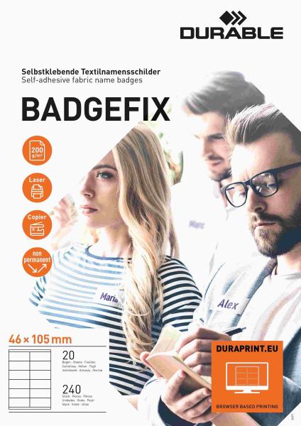 Durable namensschild badgefix 46x105mm 836302 weiss 20 blatt/240 stück - Durable-836302-4005546727158