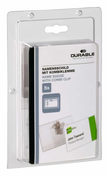 Durable namensschild m/klemme 90x54mm 861019 5 stück transp. kunststoff - Durable-861019-4005546805542