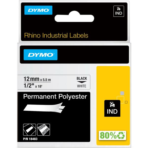 Dymo schriftband d1 weiss/schwarz s0718210 polyester 12mm - Dymo-s0718210-71701184832