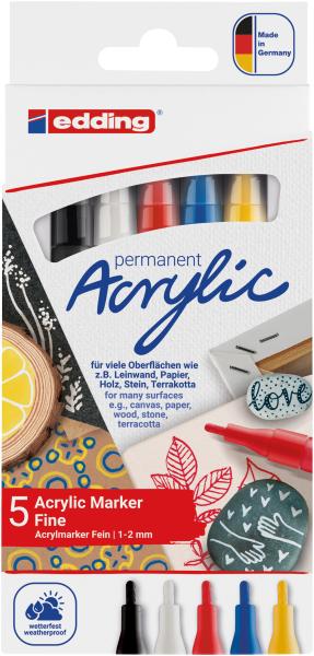 Edding acrylmarker 5300 1-2mm 4-5300-5s basic 5 stück - Edding-4-5300-5s-4057305047359