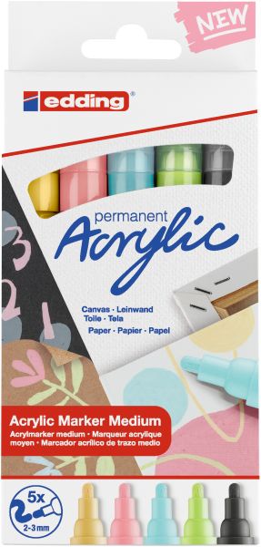 Edding acrylmarker 5100 2-3mm 5100-e5-099 pastell, ass. 5 stück - Edding-5100-e5-099-4057305030900