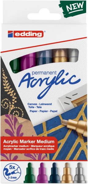 Edding acrylmarker 5100 2-3mm 5100-e5-999 metallic, ass. 5 stück - Edding-5100-e5-999-4057305030962
