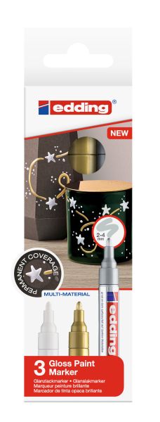 Edding paintmarker 750 2-4mm 750-e3-met gold/silver/white 3 stück - Edding-750-e3-met-4057305021007