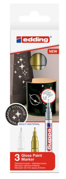 Edding paintmarker 751 1-2mm 751-e3-met gold/silver/white 3 stück - Edding-751-e3-met-4057305020666