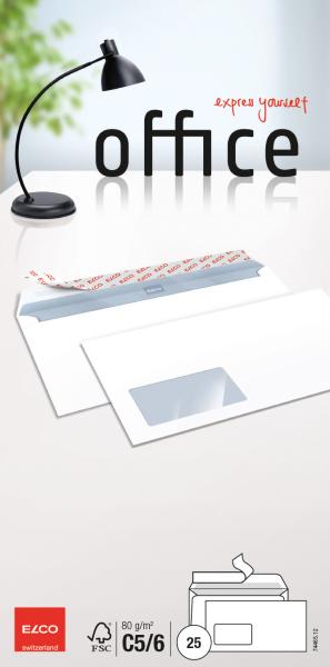 Elco couvert office m/fenster c5/6 74465.12 80g, weiss 25 stück - Elco-7446512-7610425347807