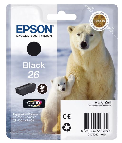 Epson tintenpatrone schwarz t260140 xp 700/800 220 seiten - Epson-t260140-8715946625546