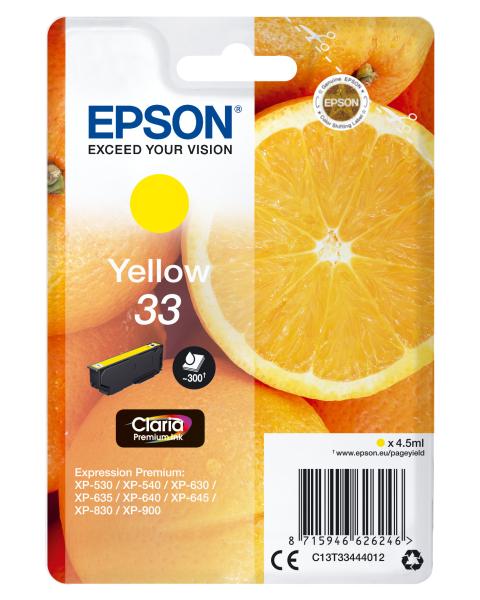 Epson tintenpatrone 33 yellow t334440 xp-530/630/830 300 seiten - Epson-t334440-8715946626246