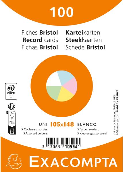 Exacompta karteikarten blanco a6 10554e farbig assortiert 100 stück - Exacompta-10554e-3130630105541