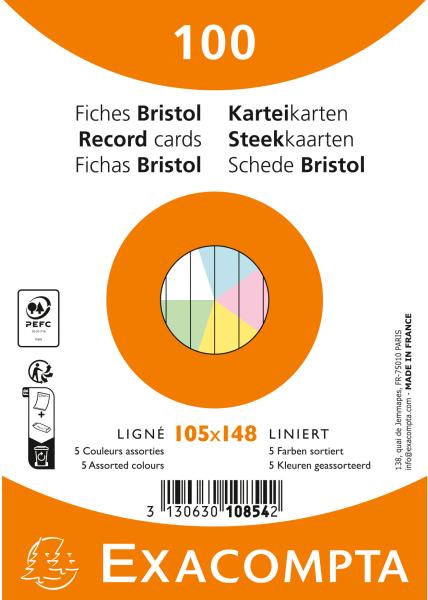 Exacompta karteikarten liniert a6 10854e farbig assortiert 100 stück - Exacompta-10854e-3130630108542