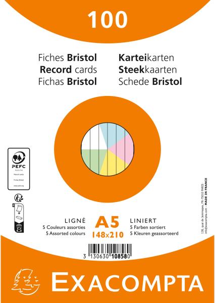 Exacompta karteikarten liniert a5 10858e farbig assortiert 100 stück - Exacompta-10858e-3130630108580