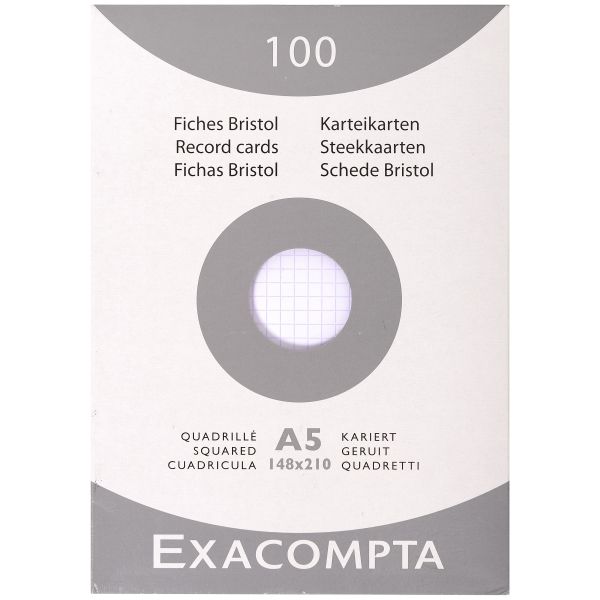 Exacompta karteikarten kariert 5mm a5 13208e weiss 100 stück - Exacompta-13208e-3130630132080
