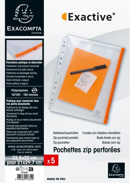 Exacompta dokumententasche mit zip a4 57334e 5 stück, transparent - Exacompta-57334e-3130630573340