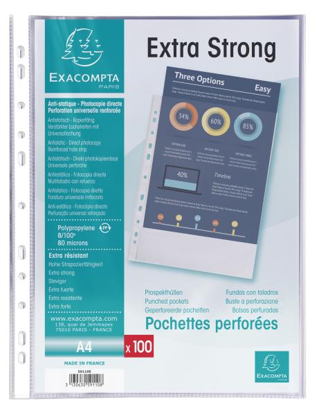 Exacompta zeigetaschen pp 80my a4 59110e transparent genarbt 100 stück - Exacompta-59110e-3130630591108