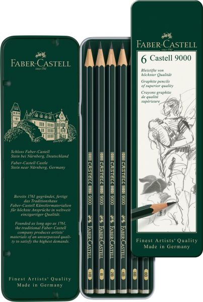 Faber-castell bleistift castell 9000 119063 metalletui 6 stück - Faber-castell-119063-4005401190639
