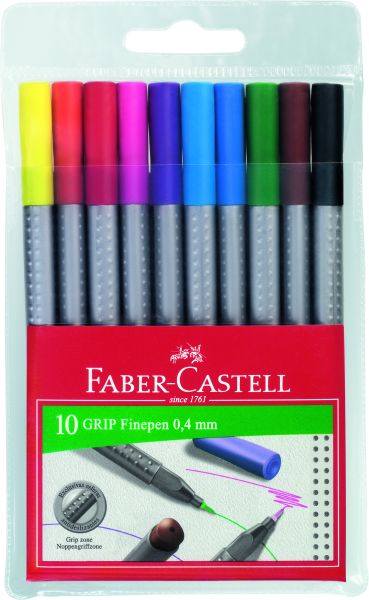 Faber-castell grip finepen 0,4mm 151610 10 farben, etui - Faber-castell-151610-4005401516101