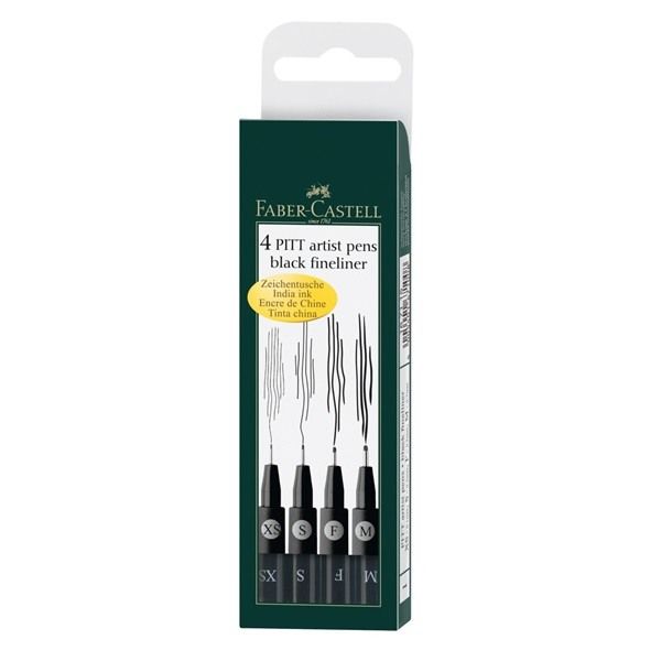 Faber-castell pitt tuschestift set 167115 permanent, schwarz 4 stück - Faber-castell-167115-4005401671152