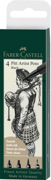 Faber-castell artist pen tuschestift 167153 schwarz 4 stk. - Faber-castell-167153-4005401671534
