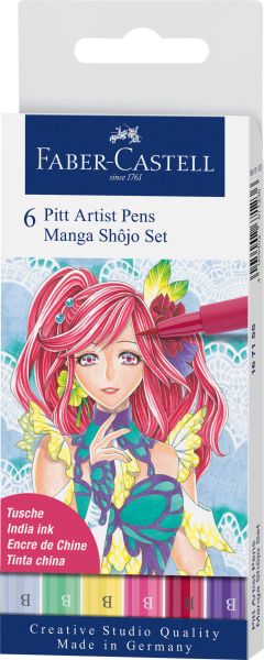 Faber-castell pitt artist pen manga shôjo 167155 diverse farben 6 stück - Faber-castell-167155-4005401671558
