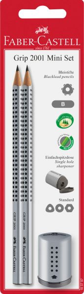 Faber-castell grip 2001 mini set silber 183797 1x spitzer, 2x bleistift - Faber-castell-183797-4005401837978
