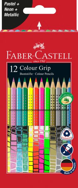 Faber-castell colour grip 12er-kartonetui 201569 4xpastell,4xneon,4xmetallic - Faber-castell-201569-4005402015696