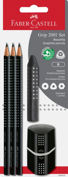 Faber-castell bleistift, radierer, spitzer b 580024 grip set 2001, schwarz - Faber-castell-580024-4005405800244