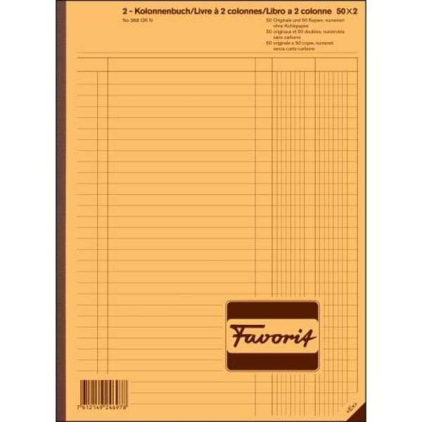 Favorit durchschreibebuch 2 kolonnen 368 ok n weiss/weiss, nummeriert,d/f/i - Favorit-368-ok-n-7612149246978