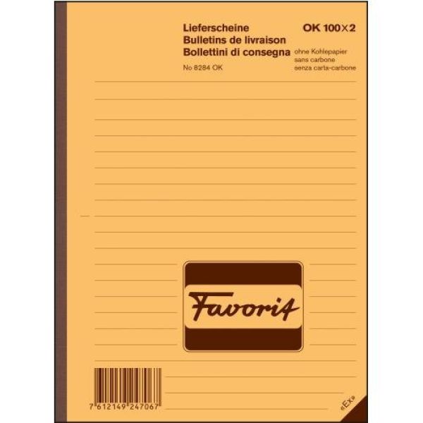Favorit lieferscheine a6 8284 ok rot/weiss,d/f/i,durchschreib. - Favorit-8284-ok-7612149247067
