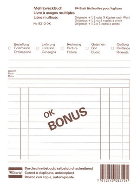 Favorit mehrzweckbuch ok bonus a5 8313 ok durchschreibepapier 84 blatt - Favorit-8313-ok-7612149053194
