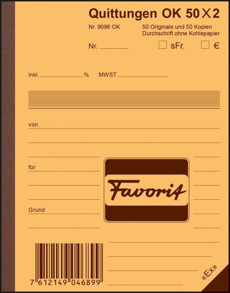 Favorit quittungen d a6 9096 ok blau/weiss 50x2 blatt - Favorit-9096-ok-7612149046899