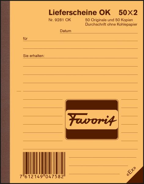 Favorit lieferscheine d a6 9281 ok rot/weiss 50x2 blatt - Favorit-9281-ok-7612149047582