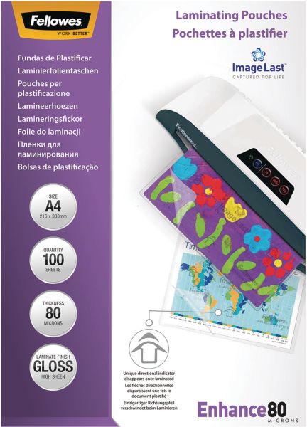 Fellowes laminiertasche a4 5306114 glanz, 80my 100 stk - Fellowes-5306114-0077511530616