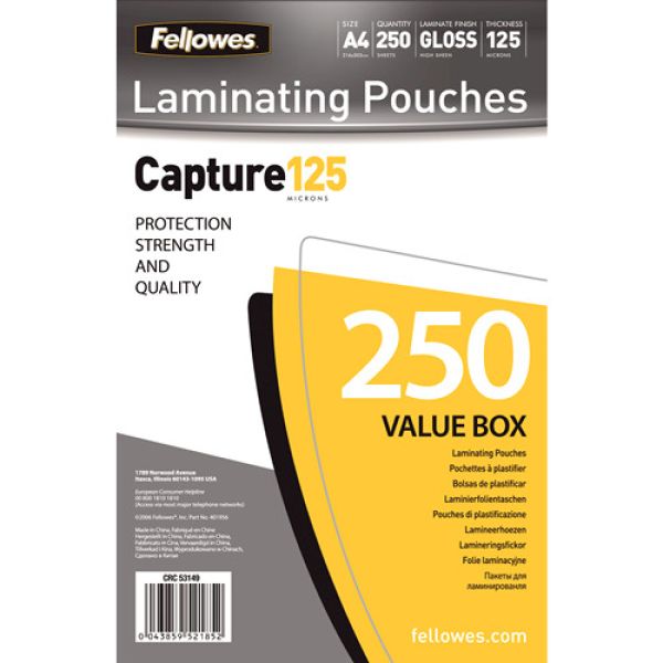 Fellowes laminiertasche a4 5314903 glanz, 125my 250 stk - Fellowes-5314903-0043859521852