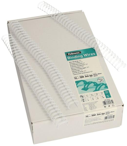 Fellowes drahtbinderücken 14mm 53274 weiss 100 stück - Fellowes-53274-0077511532740