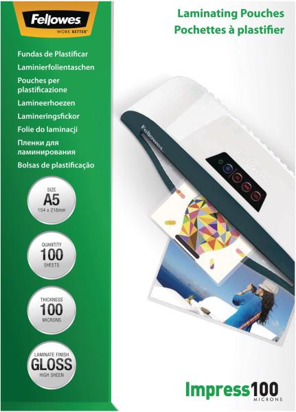 Fellowes laminiertasche a5 5351002 glanz, 100my 100 stk - Fellowes-5351002-0077511535109