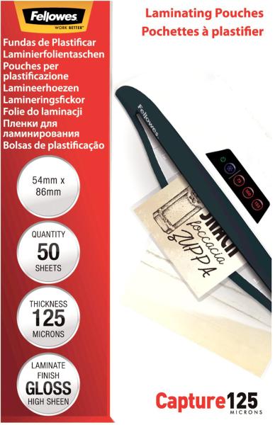 Fellowes laminiertasche 54x86mm 5396602 glanz, 125my 50 stk - Fellowes-5396602-0077511539664