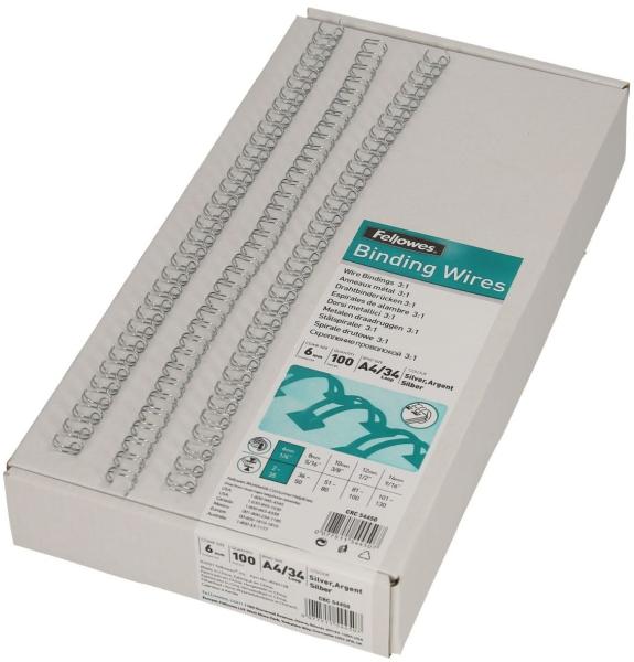 Fellowes drahtbinderücken 6mm 54450 silber 100 stück - Fellowes-54450-0077511544507